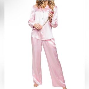 PETITE PLUME Pink Silk Pajama Set